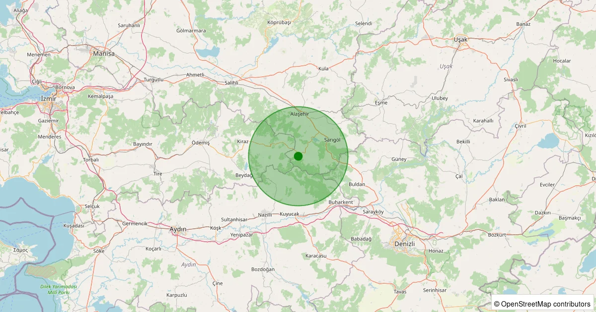 14 Ekim 2025 saat 01:49 - Alaşehir - Uluderbent - 0.90ML depreminin harita gösterimi