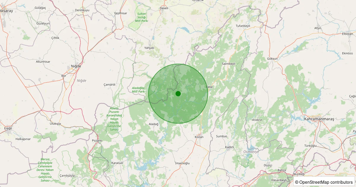 14 Ekim 2025 saat 02:25 - Kozan - Kapukaya - 1.10ml depreminin harita gösterimi