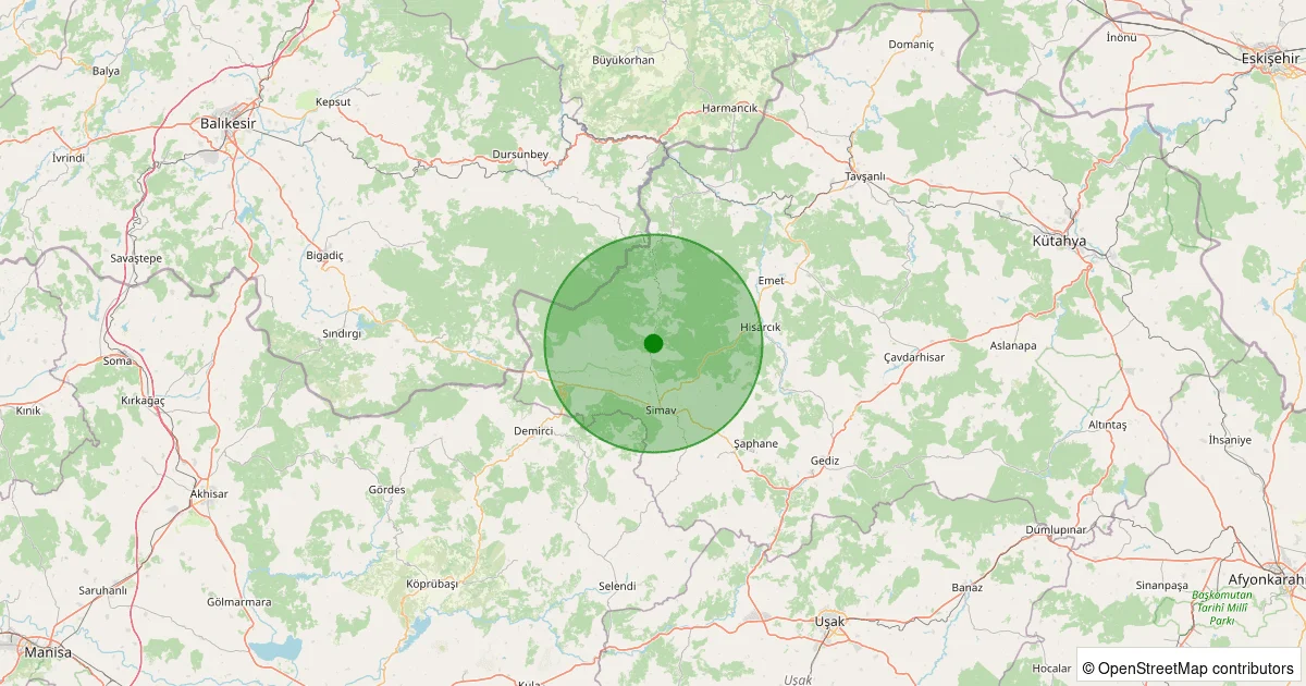 14 Ekim 2025 saat 04:30 - Simav - Yemişli Köyü - 1.70ml depreminin harita gösterimi