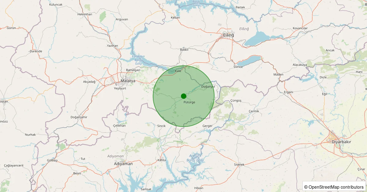 14 Ekim 2025 saat 04:31 - Pütürge - Pazarcık Köyü - 1.00ML depreminin harita gösterimi
