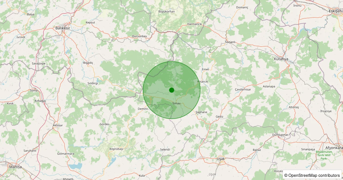 14 Ekim 2025 saat 05:51 - Simav - Güney/Fatih - 1.00ml depreminin harita gösterimi
