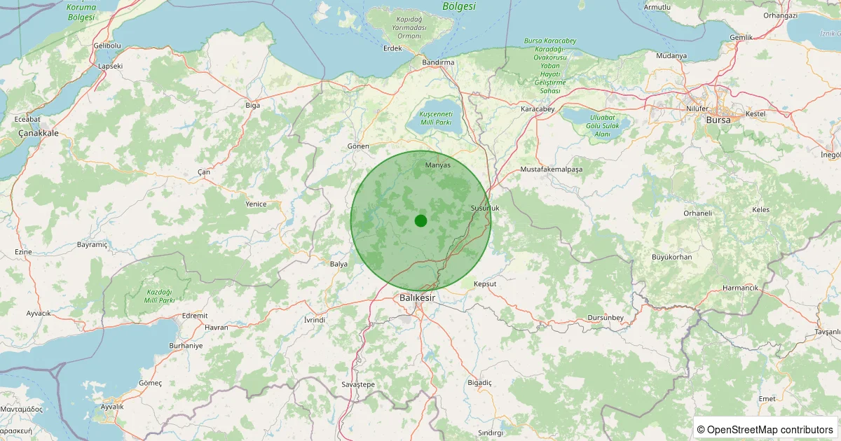 14 Ekim 2025 saat 11:30 - Karesi - Yağcılar - 1.70ml depreminin harita gösterimi