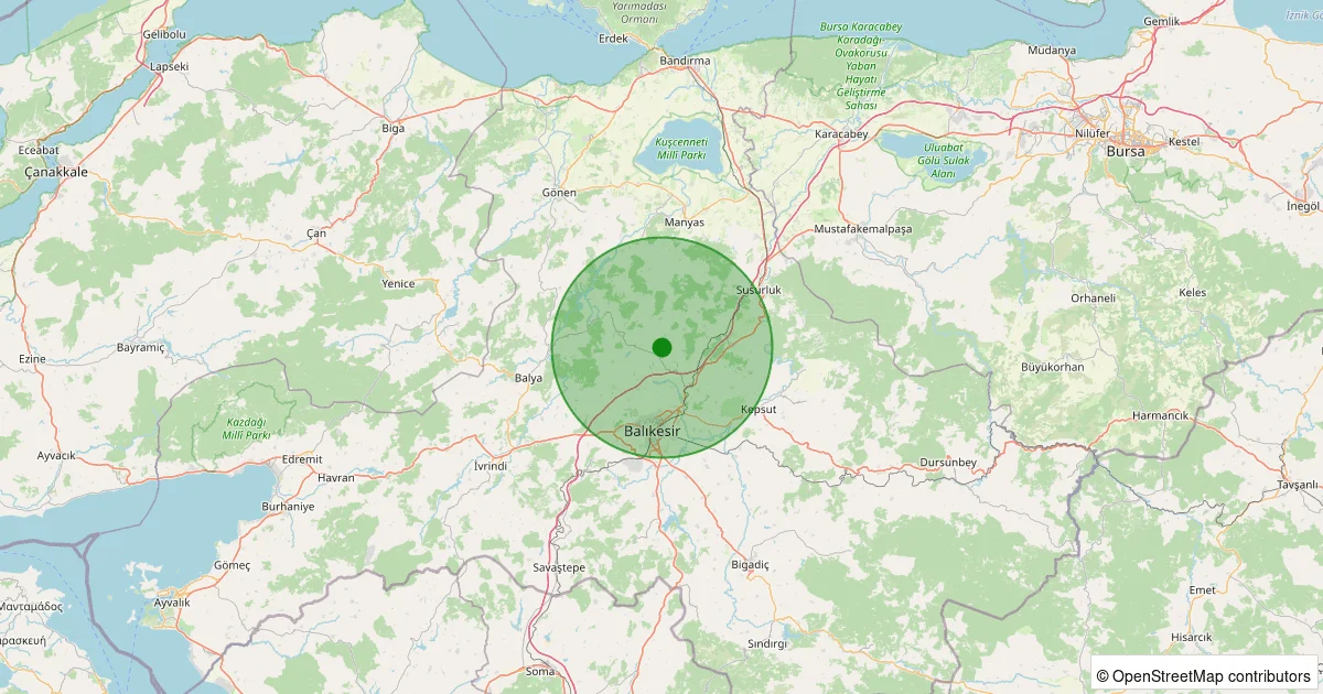 14 Ekim 2025 saat 12:06 - Karesi - Halkapınar - 0.80ml depreminin harita gösterimi
