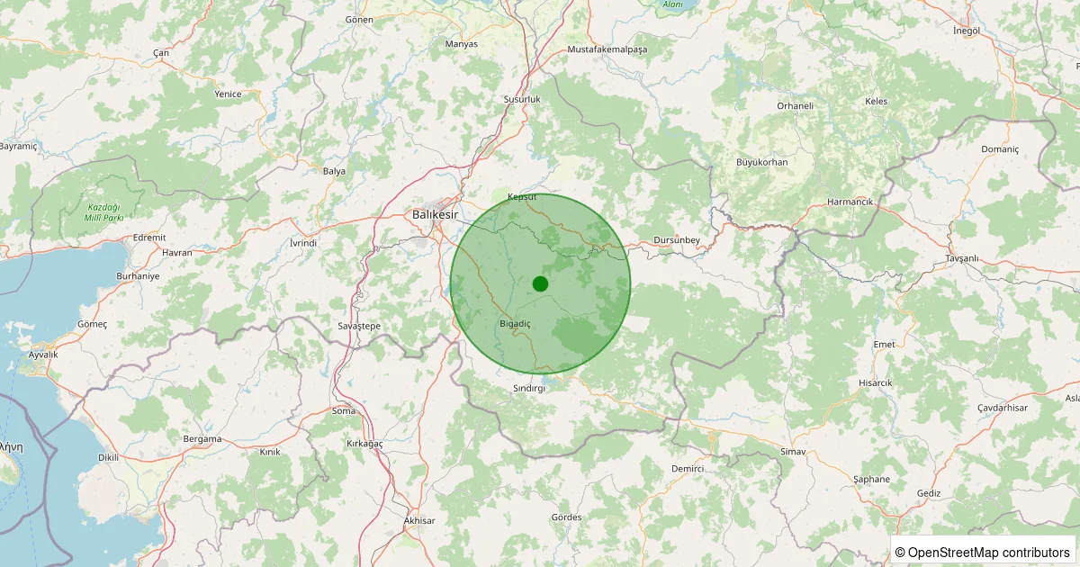 14 Ekim 2025 saat 12:53 - Bigadiç - İskele - 1.40ml depreminin harita gösterimi