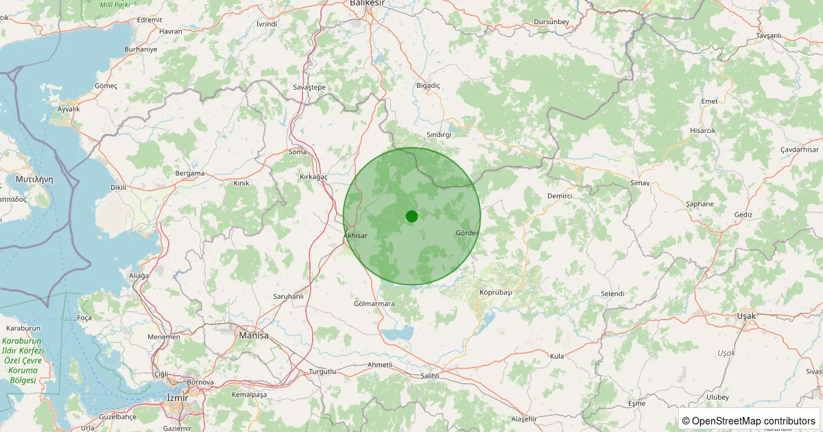 14 Ekim 2025 saat 13:40 - Akhisar - Pekmezci Köyü - 2.00ml depreminin harita gösterimi