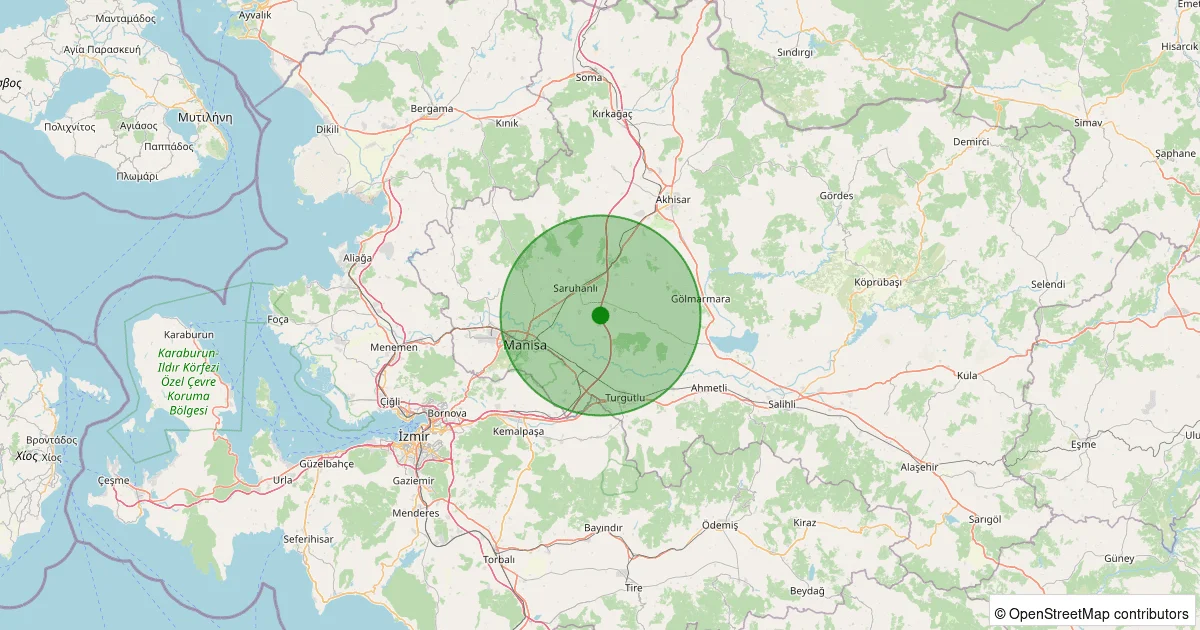 14 Ekim 2025 saat 13:33 - Saruhanlı - Koldere - 1.20ml depreminin harita gösterimi