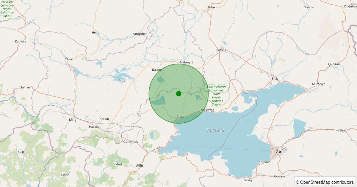 14 Ekim 2025 saat 14:11 - Ahlat - Akçaören Köyü - 3.00ml depreminin harita gösterimi