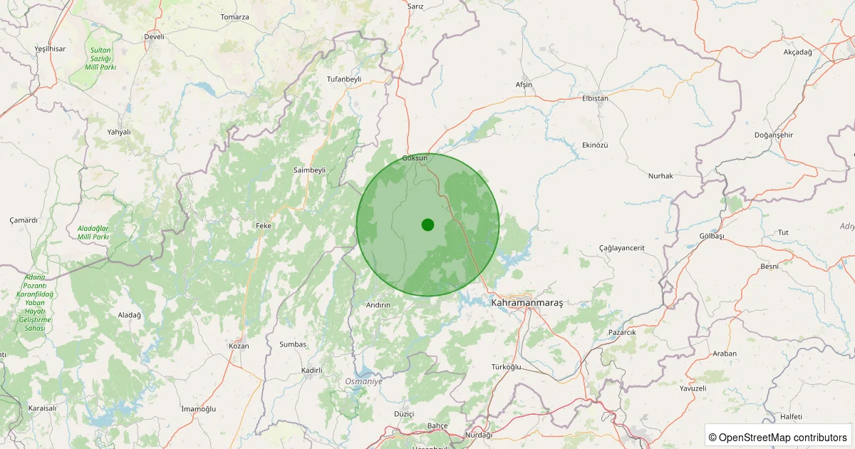 14 Ekim 2025 saat 16:19 - Onikişubat - Çukurhisar - 1.60ML depreminin harita gösterimi