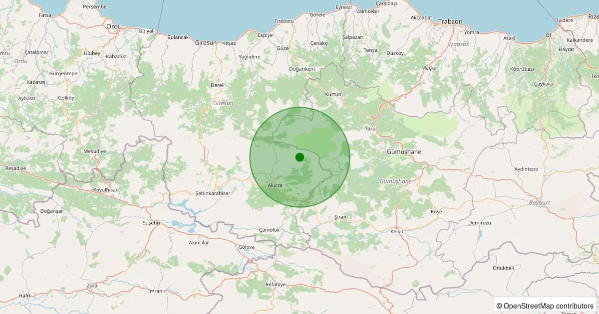 14 Ekim 2025 saat 17:55 - Alucra - Demirözü Köyü - 1.10ML depreminin harita gösterimi