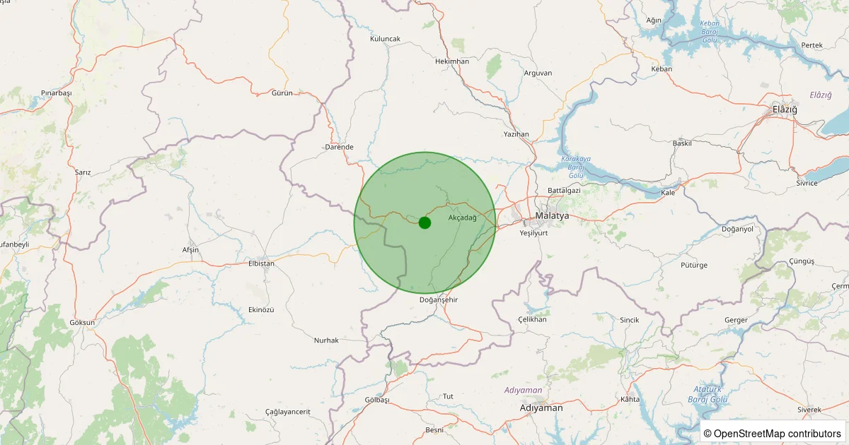 14 Ekim 2025 saat 20:19 - Akçadağ - Ortaköy - 1.40ML depreminin harita gösterimi