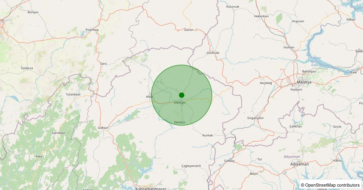 14 Ekim 2025 saat 20:47 - Elbistan - Maraba Köyü - 1.20ML depreminin harita gösterimi
