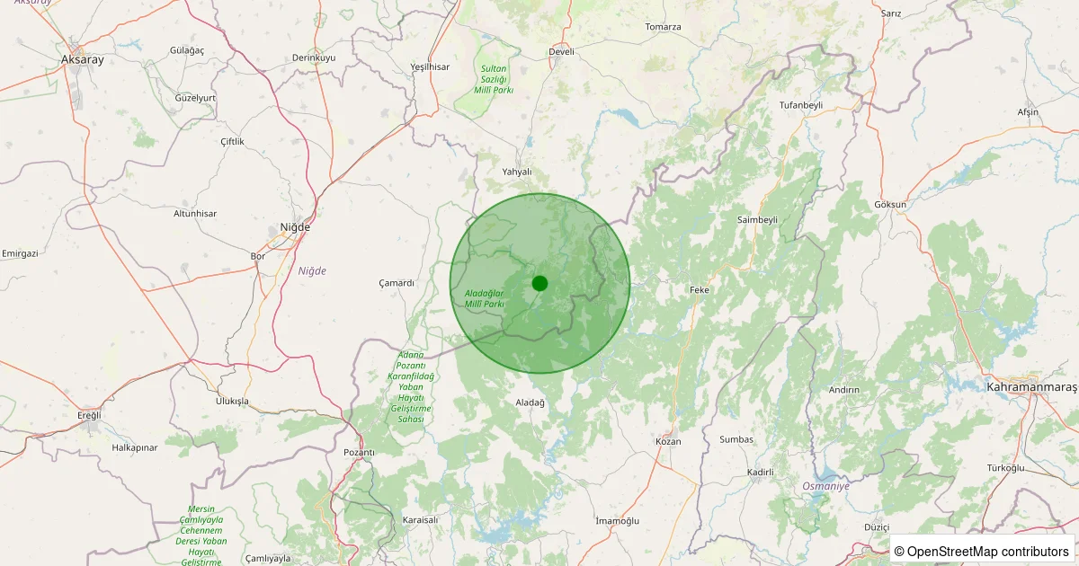 14 Ekim 2025 saat 20:52 - Yahyalı - Büyük Çakır - 1.20ml depreminin harita gösterimi