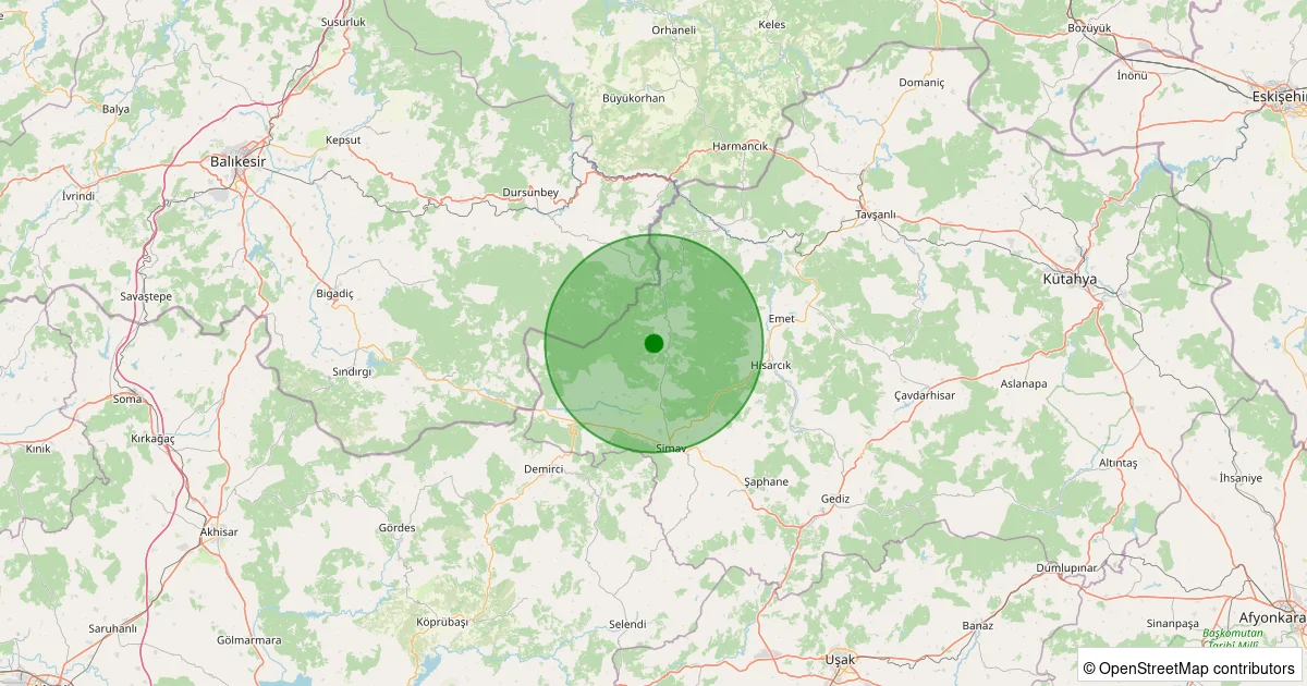 15 Ekim 2025 saat 01:41 - Simav - Ortacı Köyü - 1.10ml depreminin harita gösterimi