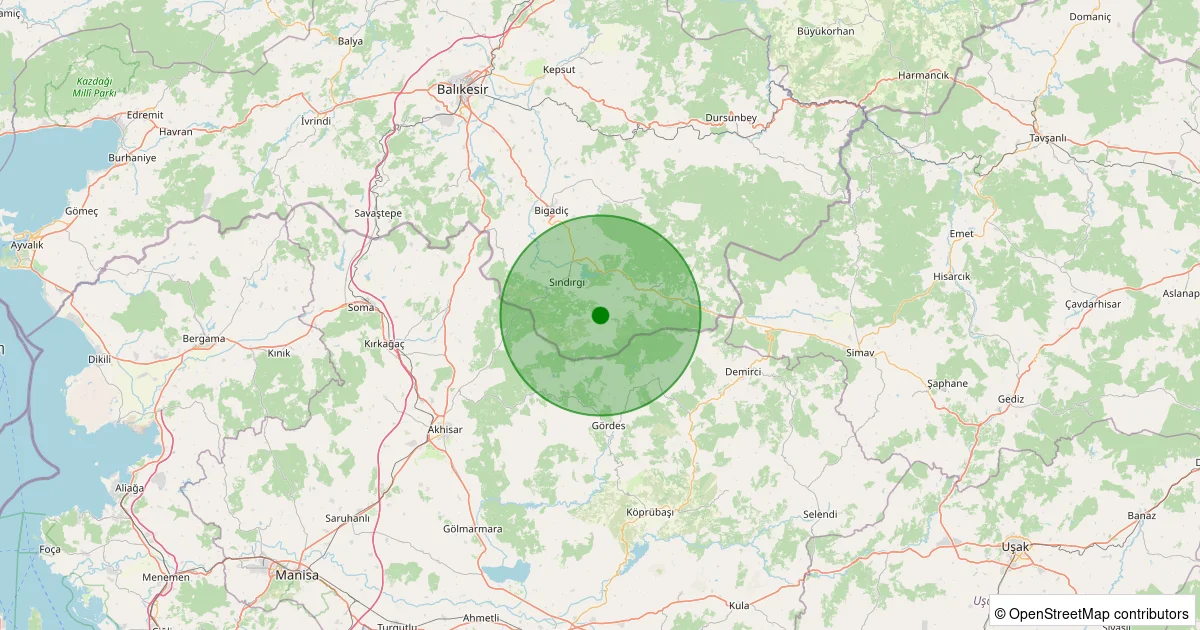 15 Ekim 2025 saat 02:38 - Sındırgı - Işıklar - 1.30ml depreminin harita gösterimi