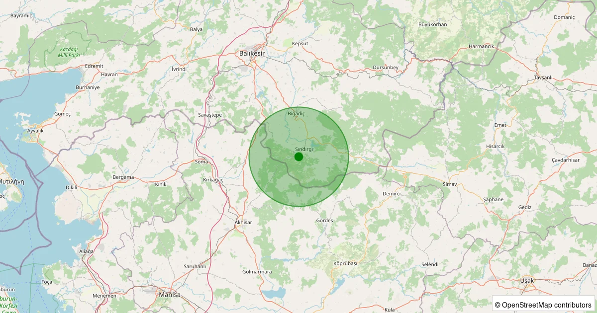 15 Ekim 2025 saat 03:58 - Sındırgı - Yaylacık - 0.80ML depreminin harita gösterimi