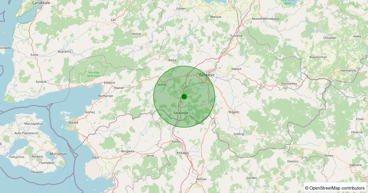15 Ekim 2025 saat 04:55 - Savaştepe - Soğucak - 1.70ML depreminin harita gösterimi