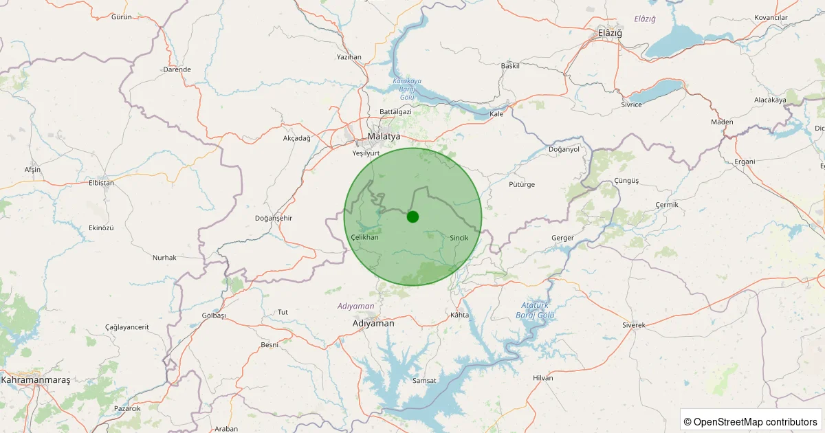 15 Ekim 2025 saat 05:48 - Çelikhan - İzci Köyü - 0.70ML depreminin harita gösterimi