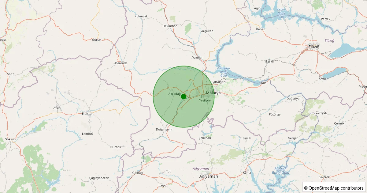 15 Ekim 2025 saat 12:09 - Akçadağ - Karanlıkdere - 1.10ml depreminin harita gösterimi