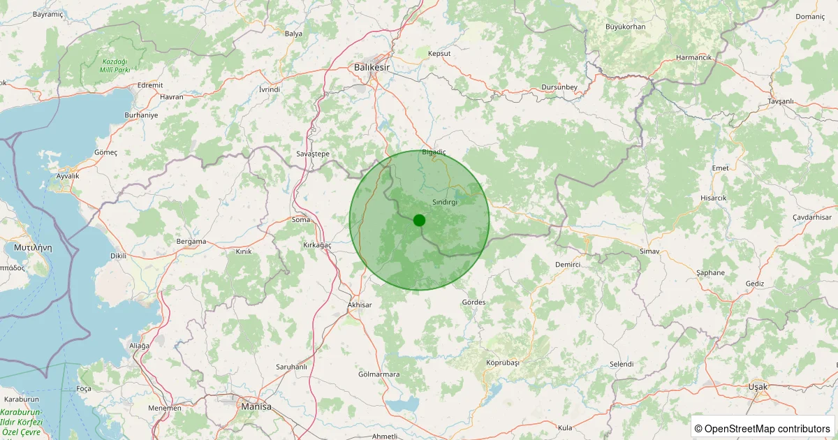 15 Ekim 2025 saat 14:02 - Sındırgı - Kertil - 2.50ml depreminin harita gösterimi