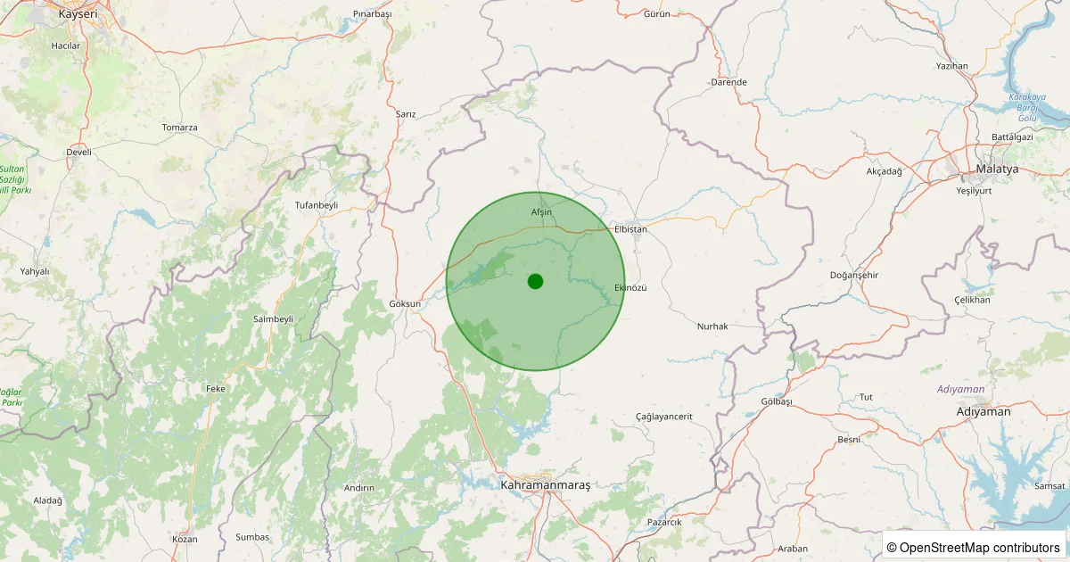 15 Ekim 2025 saat 14:31 - Göksun - 2.10ml depreminin harita gösterimi