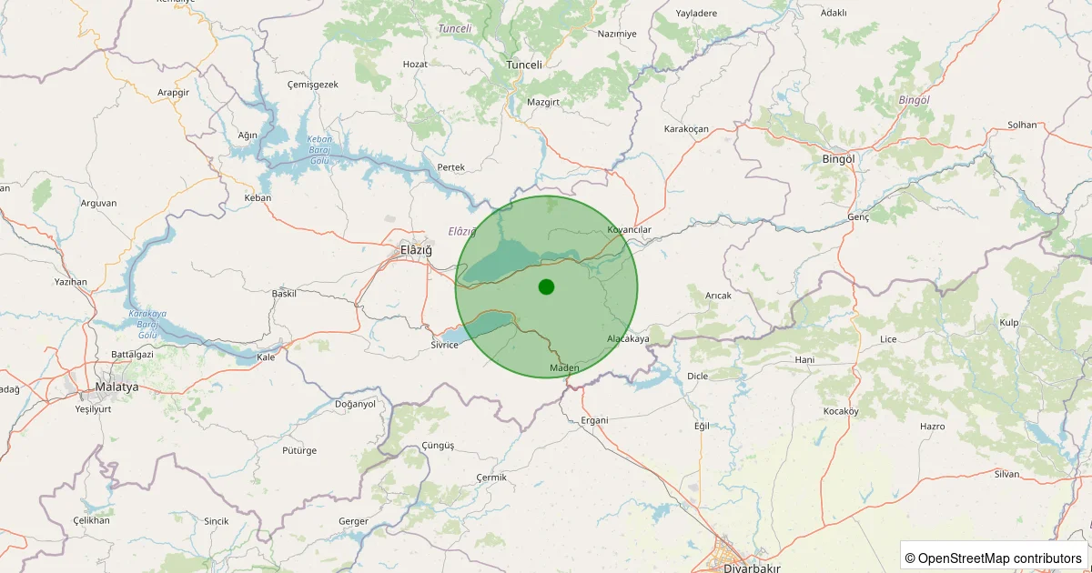 15 Ekim 2025 saat 16:28 - Maden - Kartaldere Köyü - 1.10ml depreminin harita gösterimi