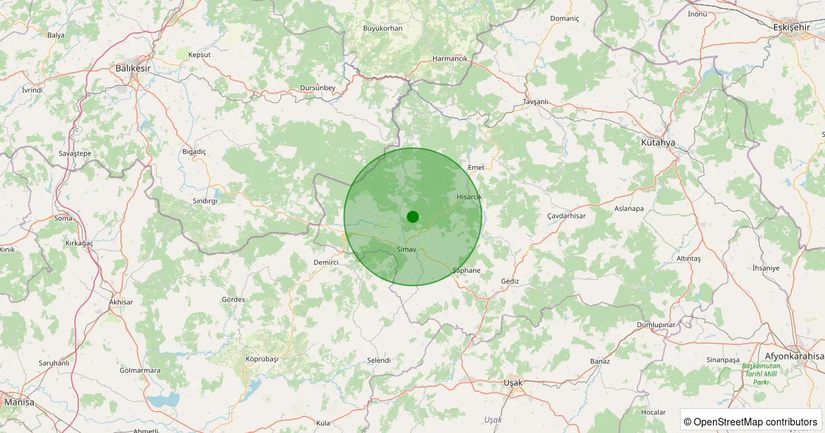 15 Ekim 2025 saat 17:11 - Simav - Eğirler Köyü - 1.30ML depreminin harita gösterimi