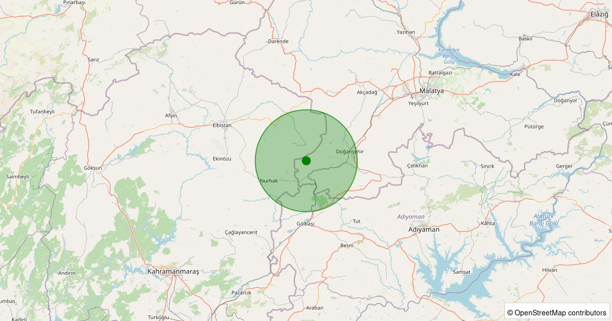 15 Ekim 2025 saat 23:56 - Doğanşehir - Gövdeli - 2.80ml depreminin harita gösterimi